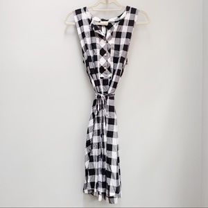 LOFT Buffalo Check Sleeveless Tie Waist Dress